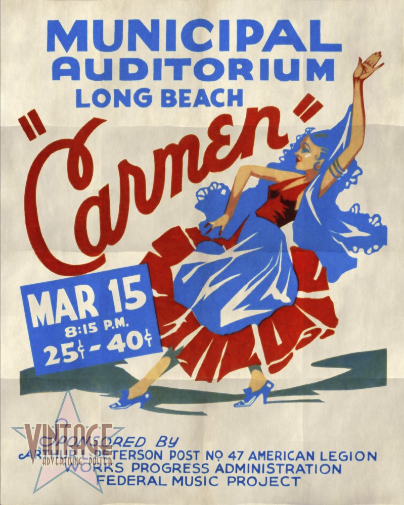 Opera Carmen in Long Beach Restored Vintage Poster