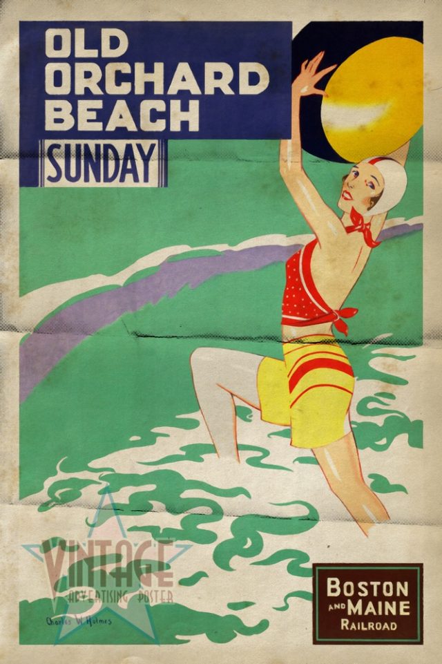 Old Orchard Beach - Vintage Poster - Folded